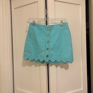 Lilly Pulitzer Aqua Scalloped Hem Button Mini Skirt